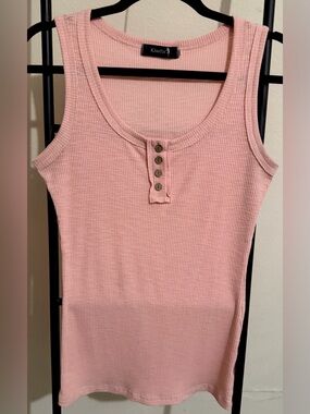 Kissfix Pink Ribbed Henley Button Tank Top Size Medium